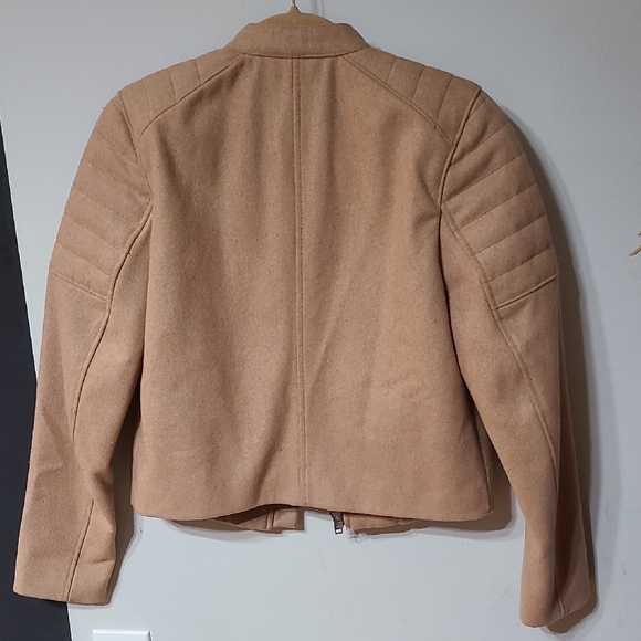 GAP Quilted Sleeve Camel Wool Blend Moto Jacket - Picture 4 of 8